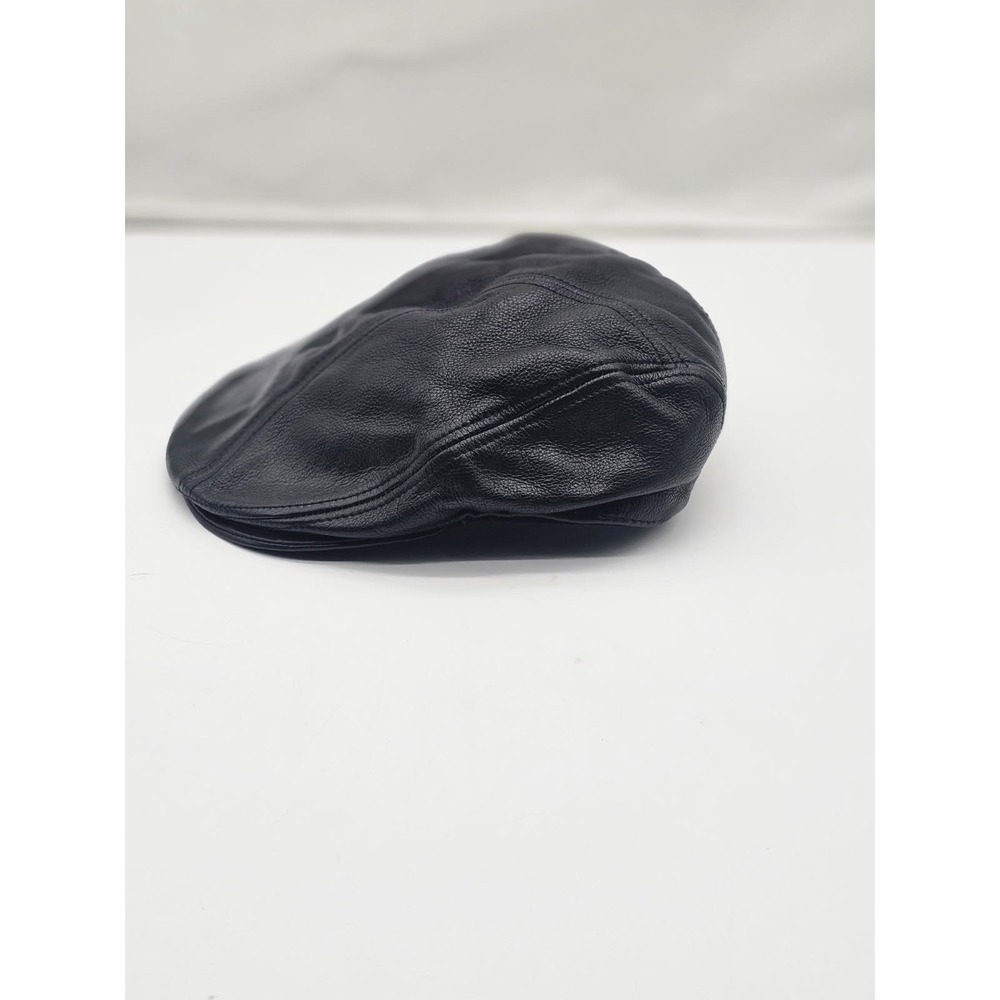 Wilsons Leather Flat Cap Men's S/M Black Pebbled Driver Hat - Picture 2 of 8